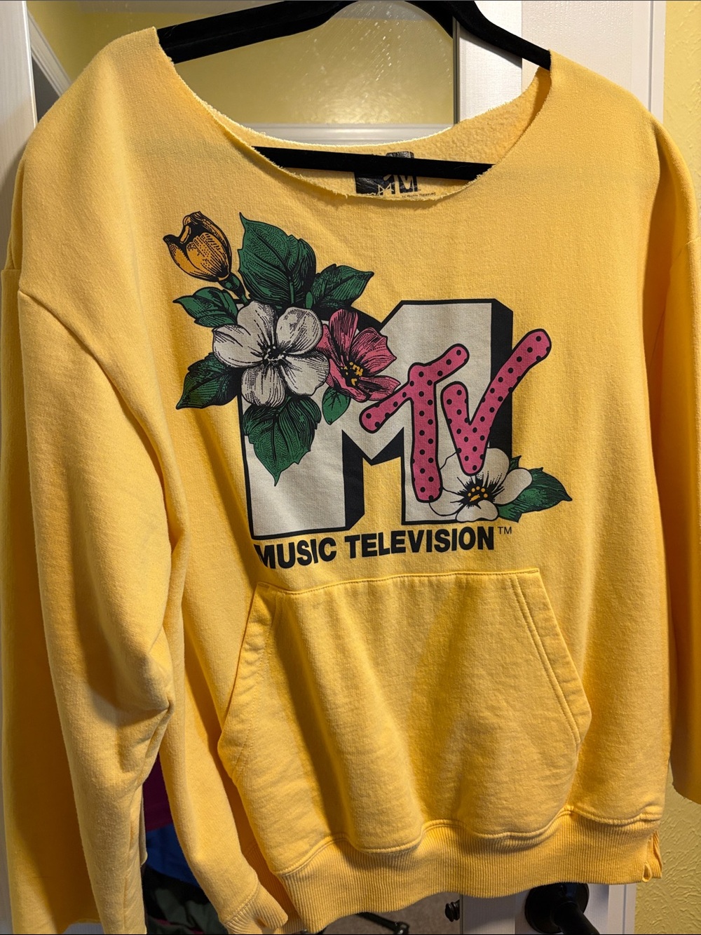MTV Yellow Sweatshirt with Floral & Pink Logo